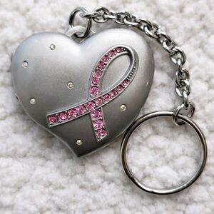 Avon Breast Cancer Crusade Silver Heart Locket Keychain Pink Ribbon